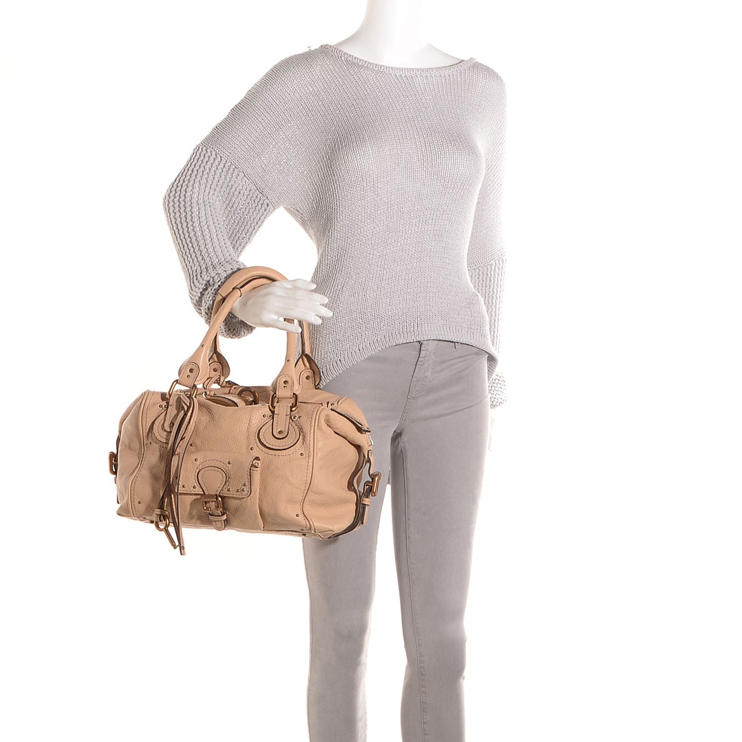 Leather Paddington Front Pocket Tote Beige