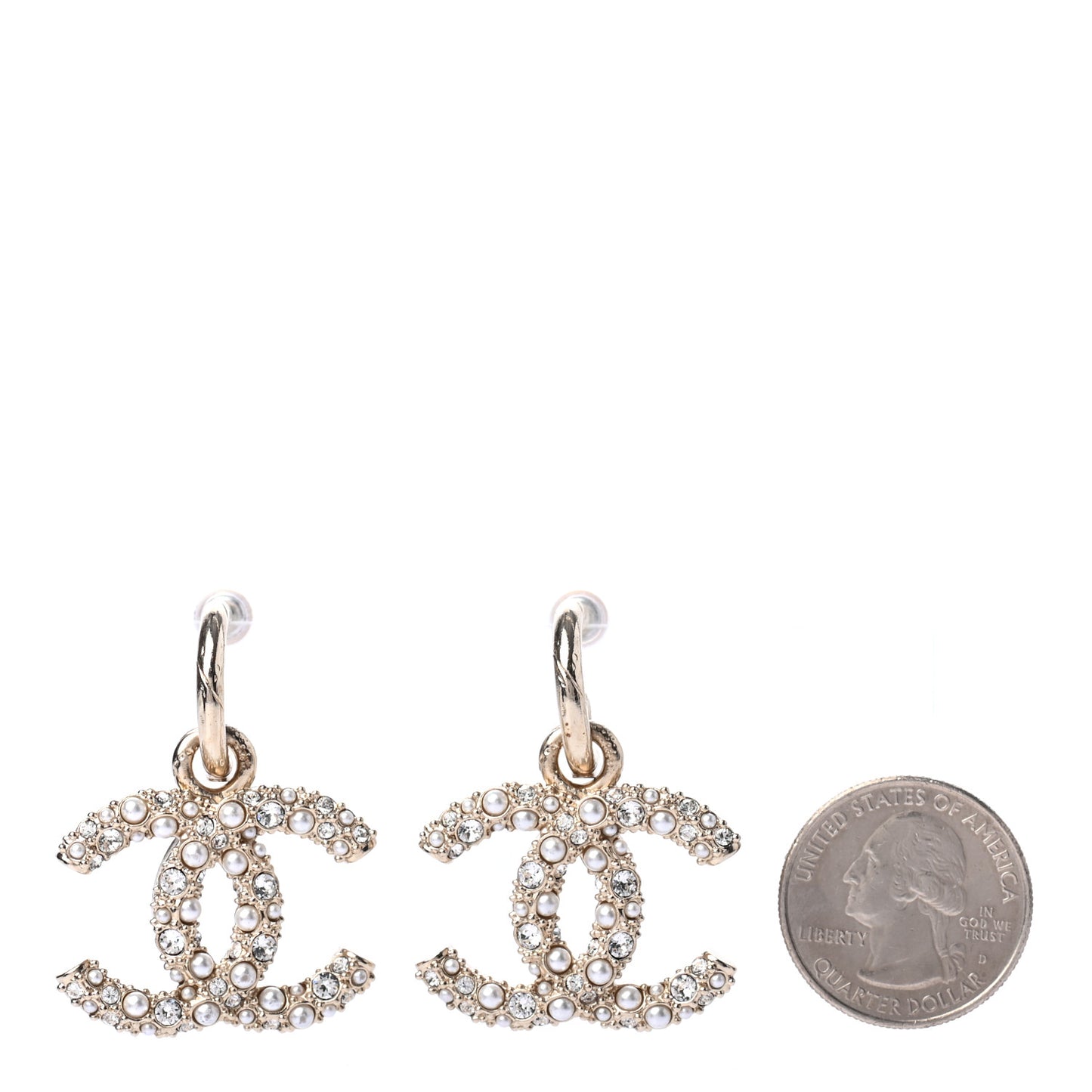 Crystal Pearl Caviar CC Drop Earrings Gold