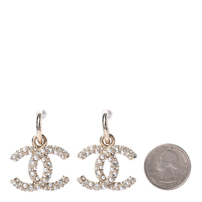 Chanel Crystal Pearl Caviar CC Drop Earrings Gold 2 of 4