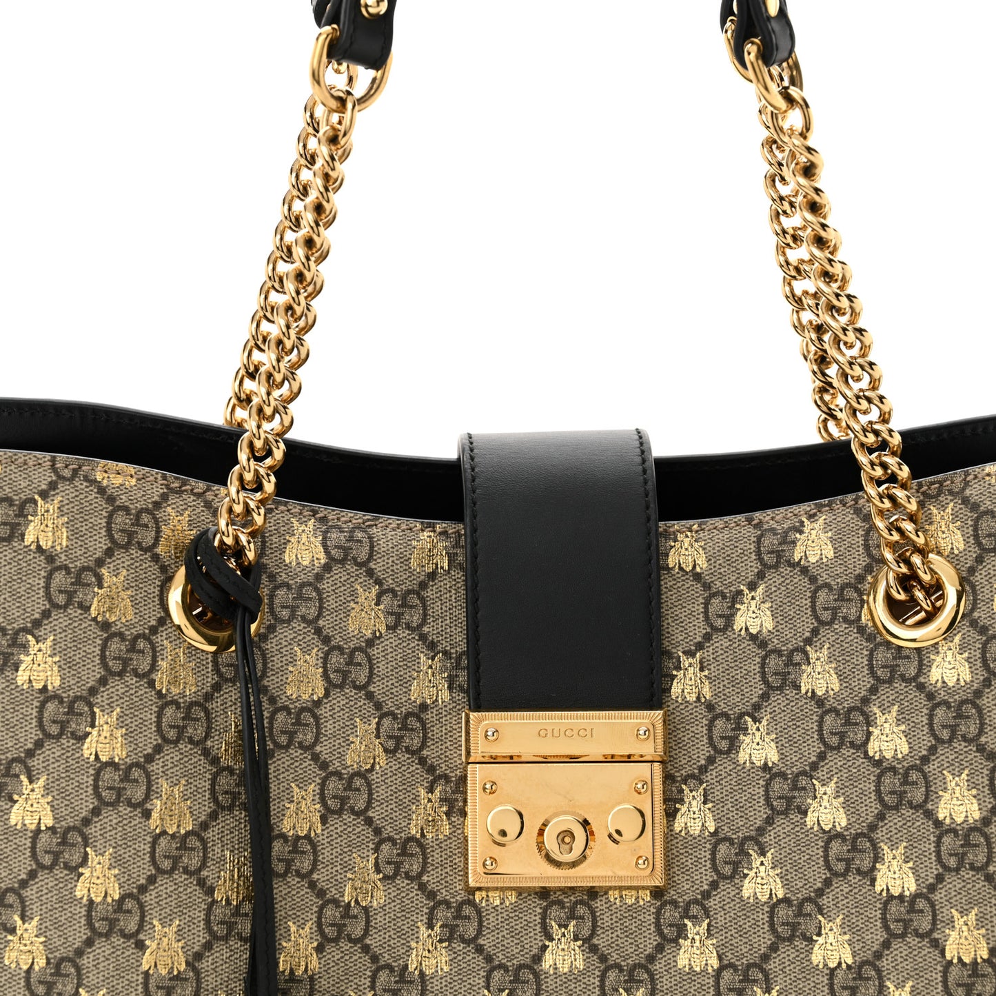 GG Supreme Monogram Bees Medium Padlock Tote Beige Oro Black