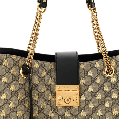 Gucci GG Supreme Monogram Bees Medium Padlock Tote Beige Oro Black 8 of 10