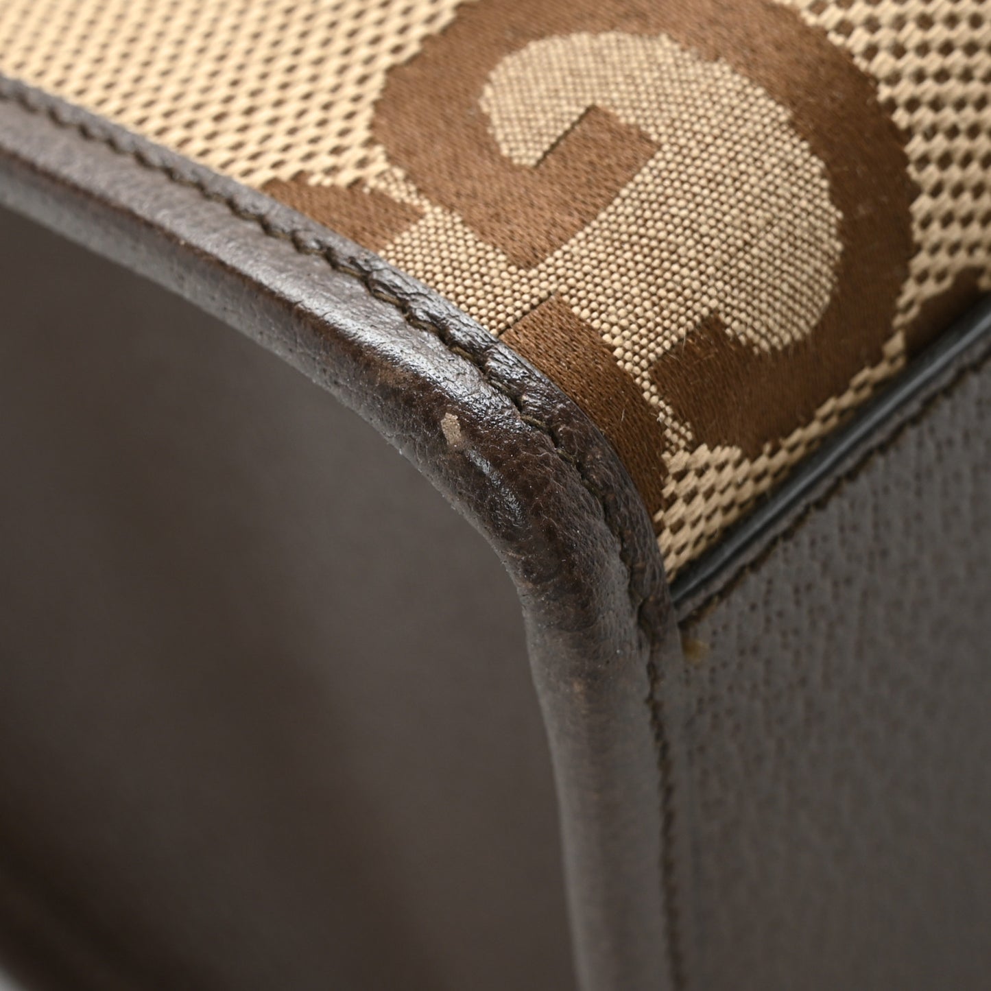 Monogram Jumbo GG Textured Dollar Calfskin Web Tote Bag Camel Ebony New Acero