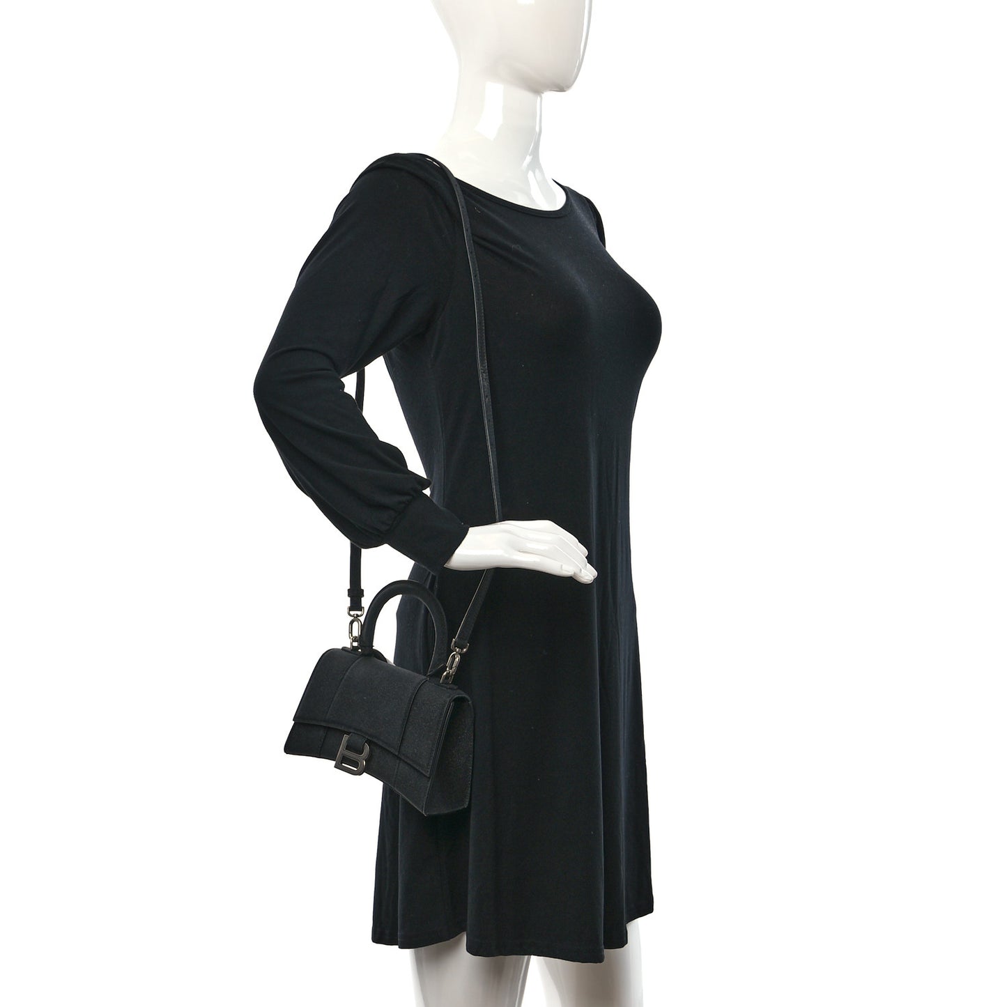 Glitter Fabric Hourglass Top Handle Bag XS Black