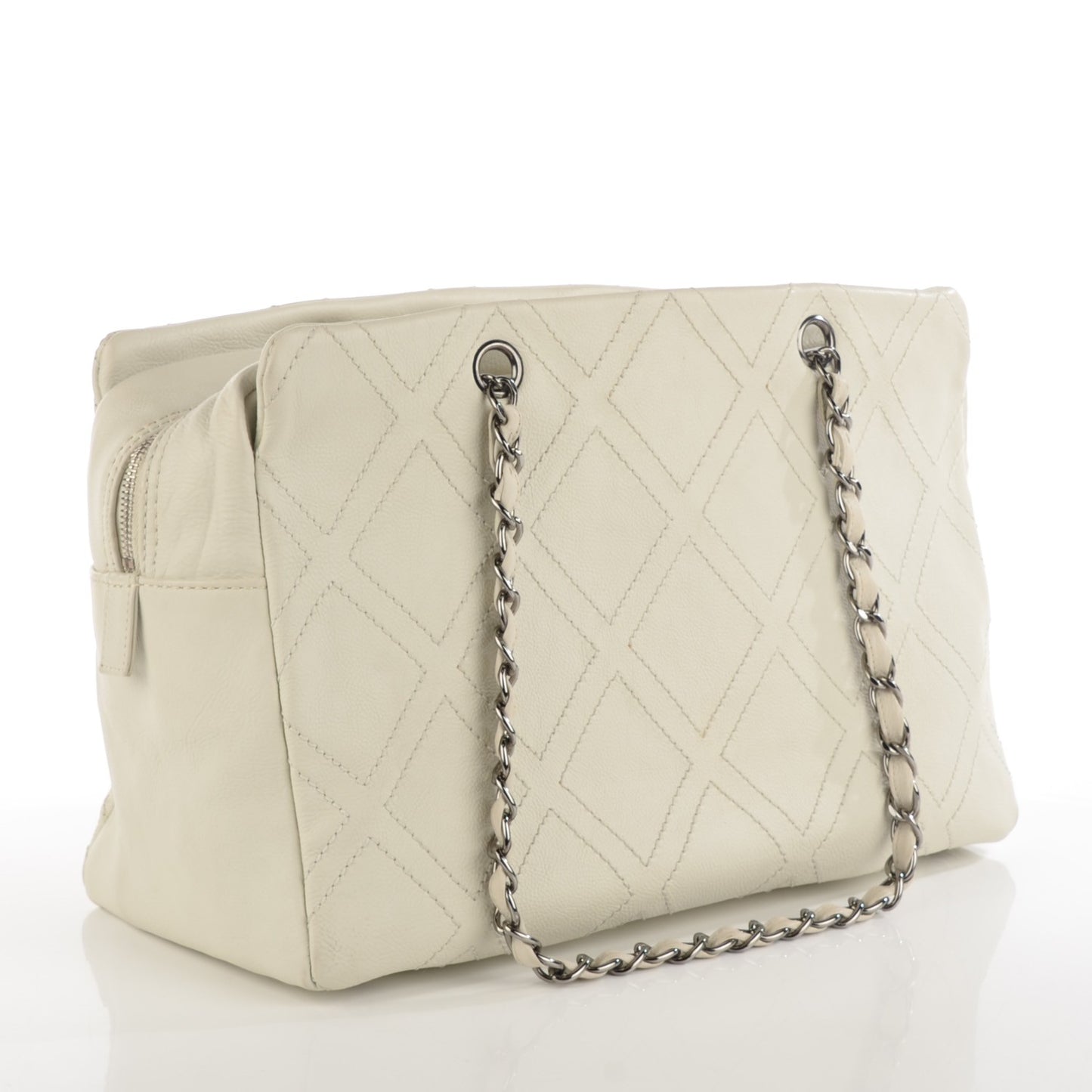 Calfskin Large Diamond Stitch Tote White