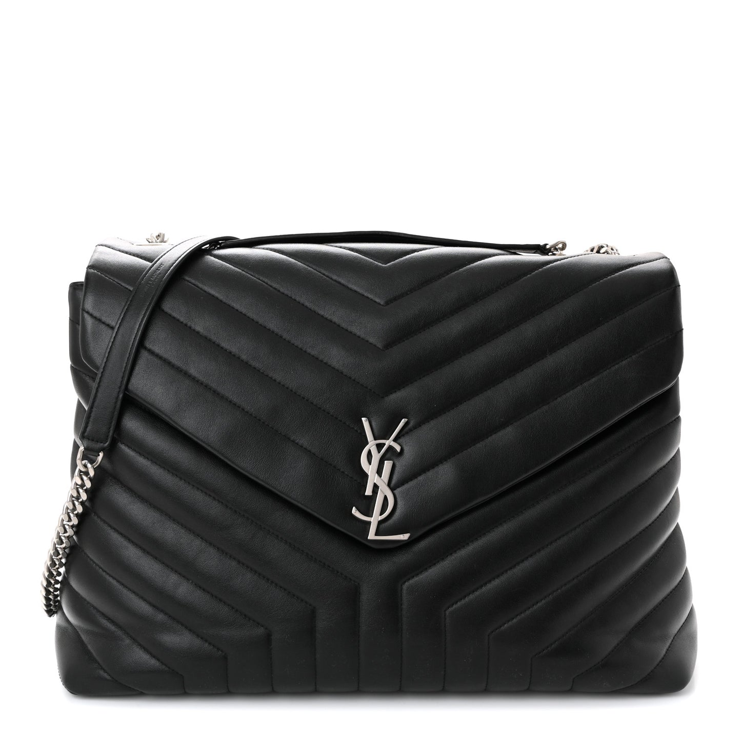 Calfskin Y Quilted Monogram Large Loulou Chain Satchel Black