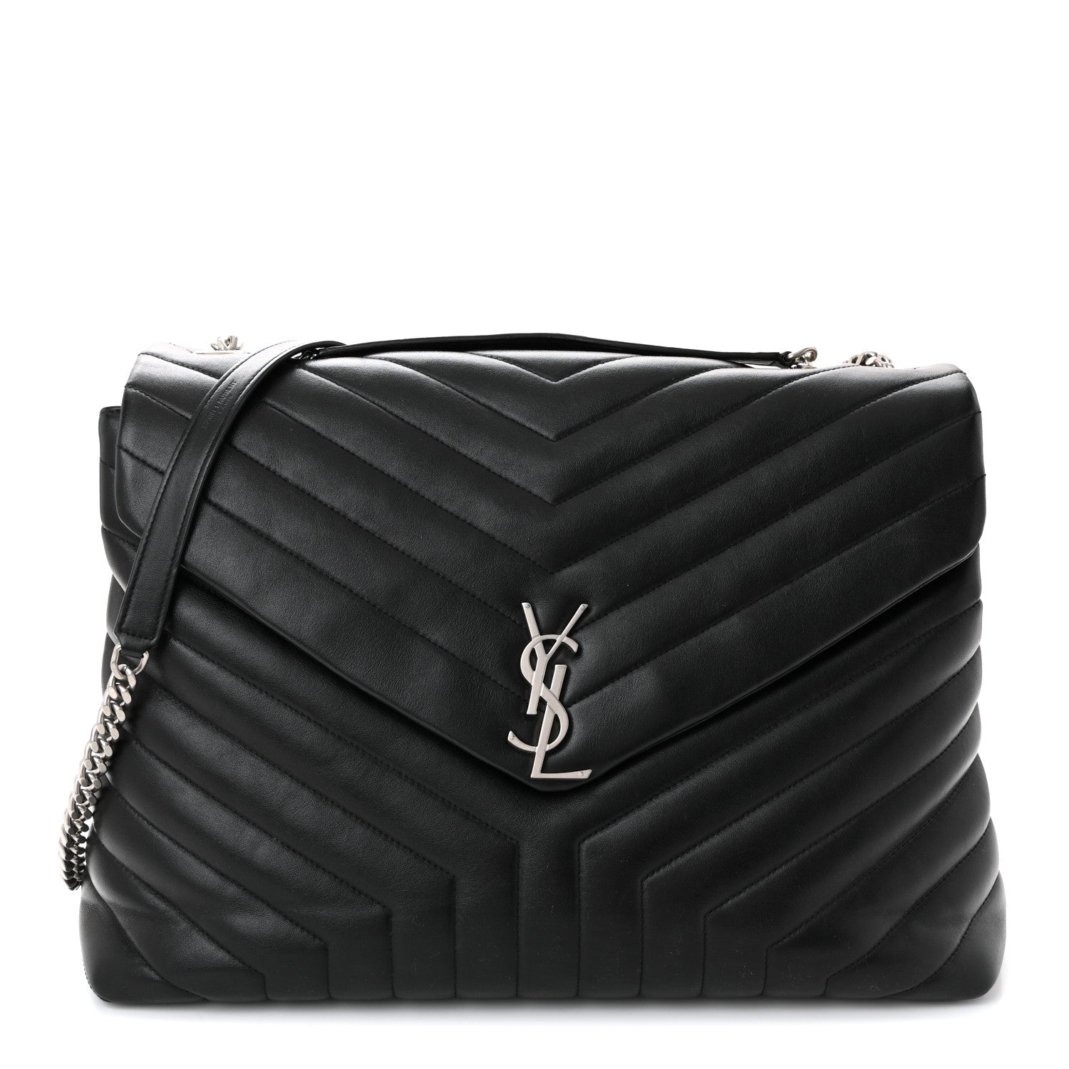 Saint Laurent Calfskin Y Quilted Monogram Large Loulou Chain Satchel Black 1 of 10