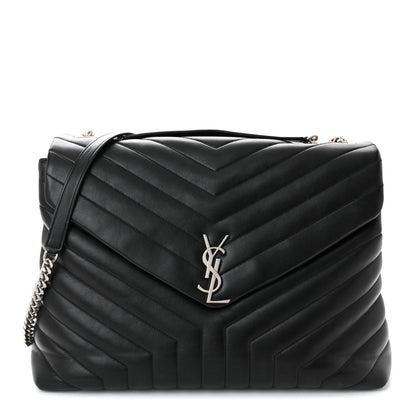 Saint Laurent Calfskin Y Quilted Monogram Large Loulou Chain Satchel Black 1 of 10