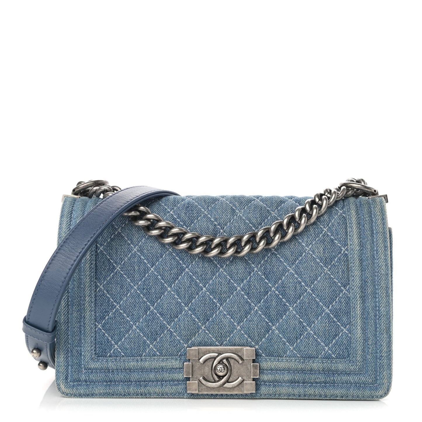 Denim Quilted Medium Boy Flap Blue