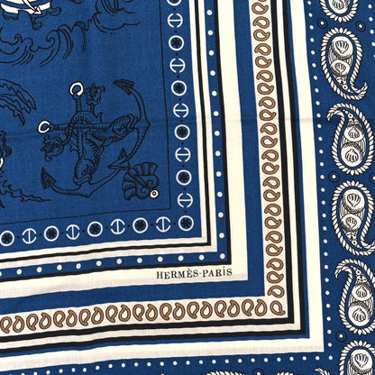 Hermes Silk Cashmere Tatouages Marins Shawl 140 Marine White 2 of 4