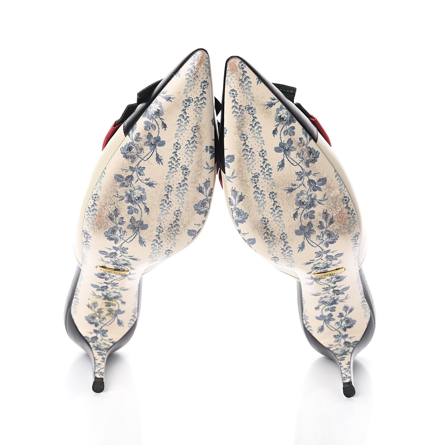 Gucci Malaga Kid Web Bow Mid Heel Mules 38.5 Black Vintage White 5 of 7