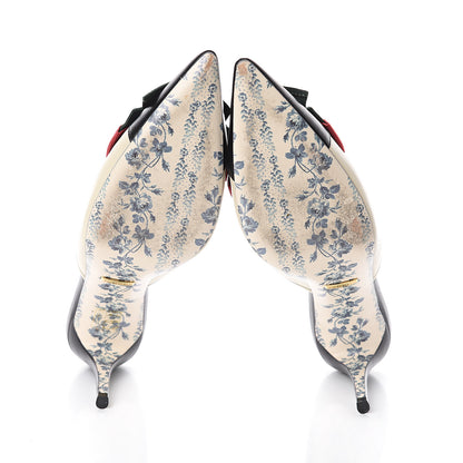 Gucci Malaga Kid Web Bow Mid Heel Mules 38.5 Black Vintage White 5 of 7