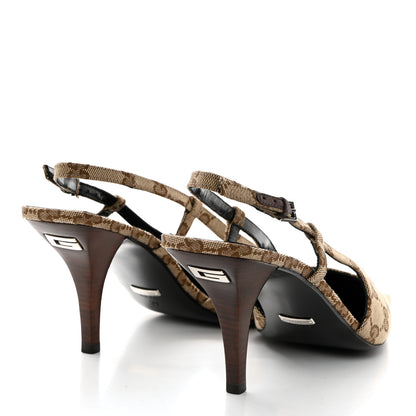 Gucci Monogram Malga Kid Square G 75mm Slingback Pumps 39 Beige Ebony New Acero 4 of 7