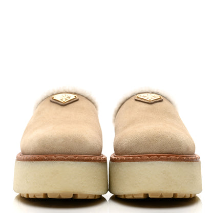 Prada Shearling Suede Scamosciato Evolve Mules 36.5 Ecru 3 of 9