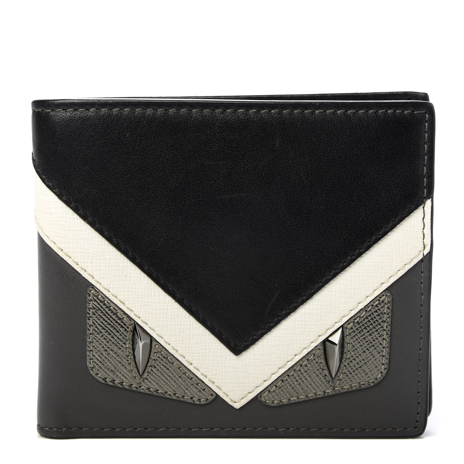 Fendi Vitello Century Elite Monster Eyes Bi-Fold Wallet Asfalto Graphite 1 of 7