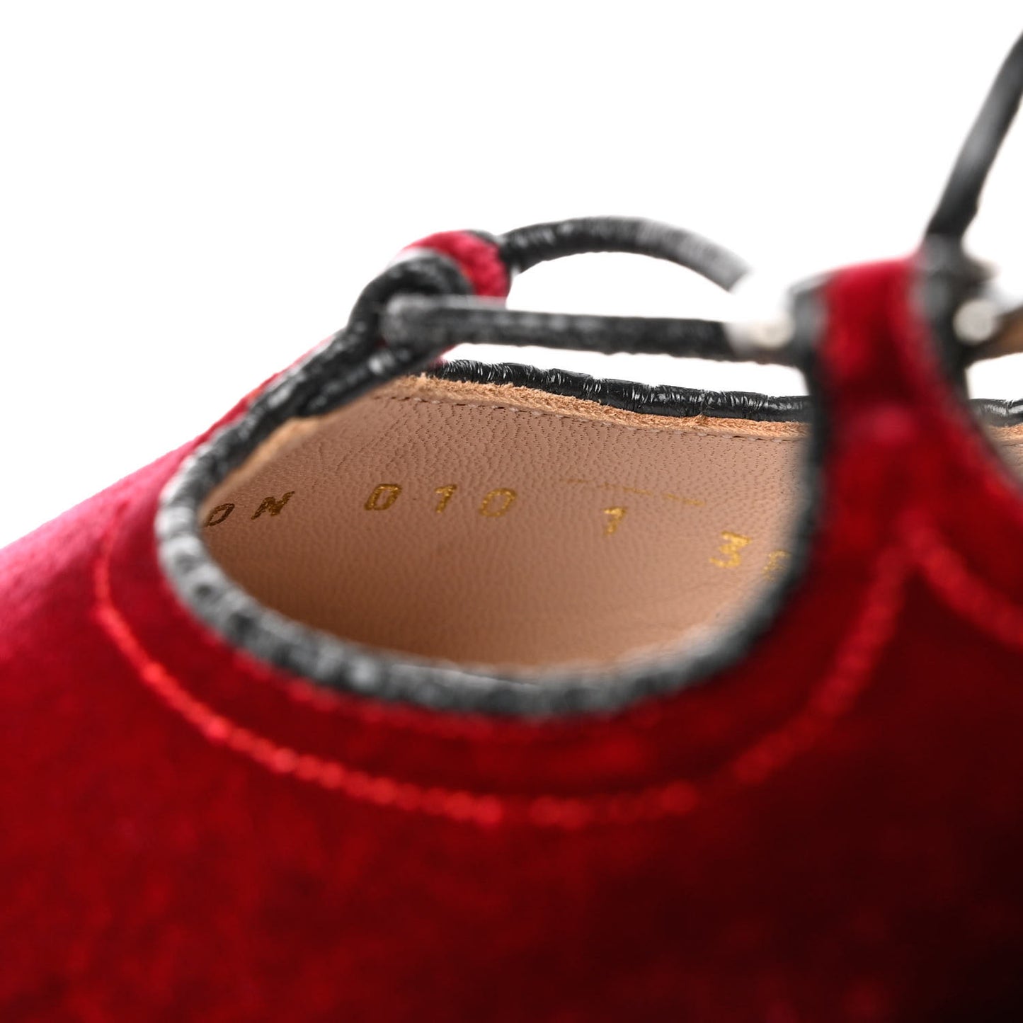 Calfskin Snakeskin Embossed Velvet Crossover Ballerina Flats 38 Red