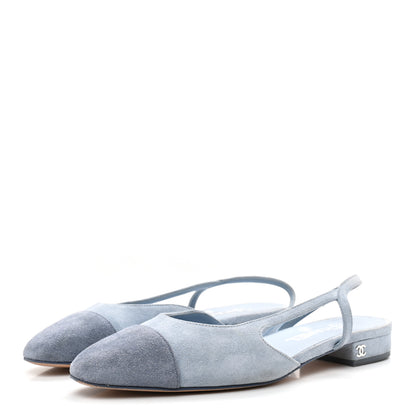 Chanel Suede Cap Toe CC Coco Slingback Pumps 37.5 Light Blue Dark Blue 4 of 10