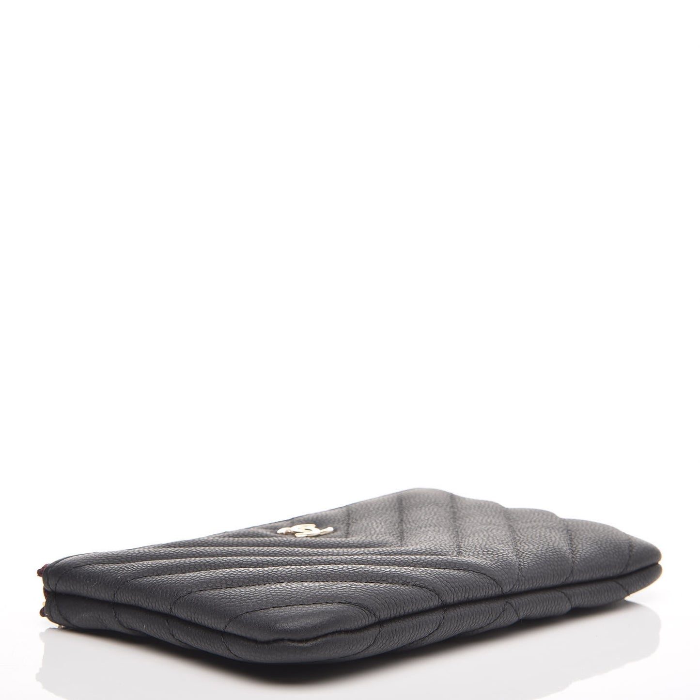 Caviar Chevron Quilted Small Cosmetic Case Black