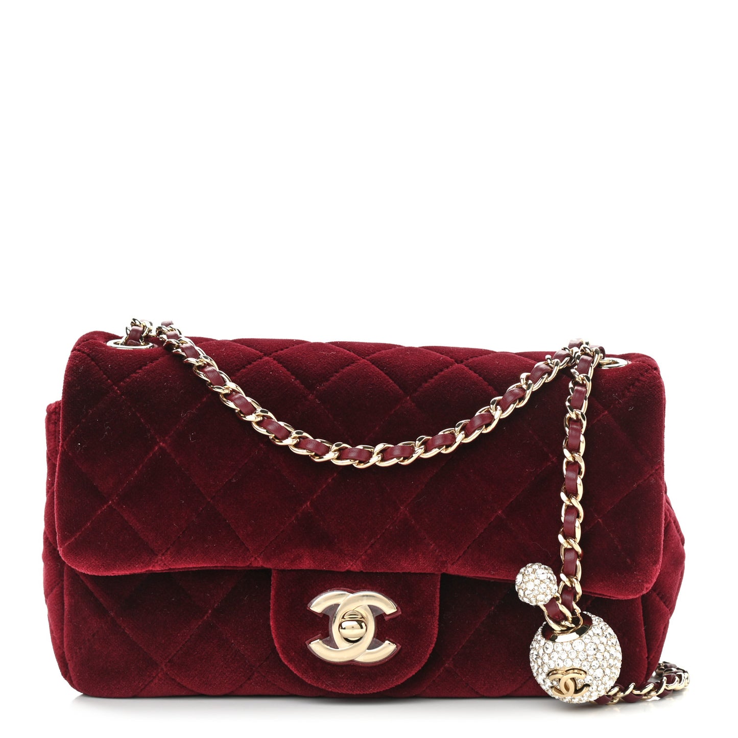 Velvet Quilted Mini Rectangular Pearl Crush Flap Burgundy