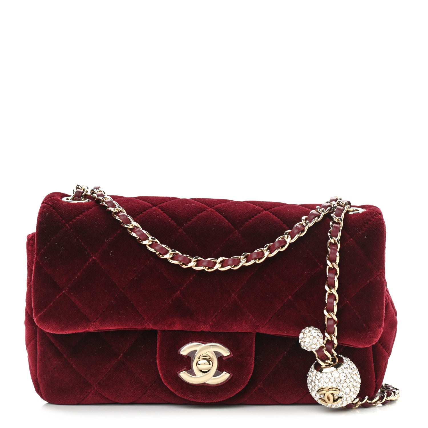 Chanel Velvet Quilted Mini Rectangular Pearl Crush Flap Burgundy 1 of 9