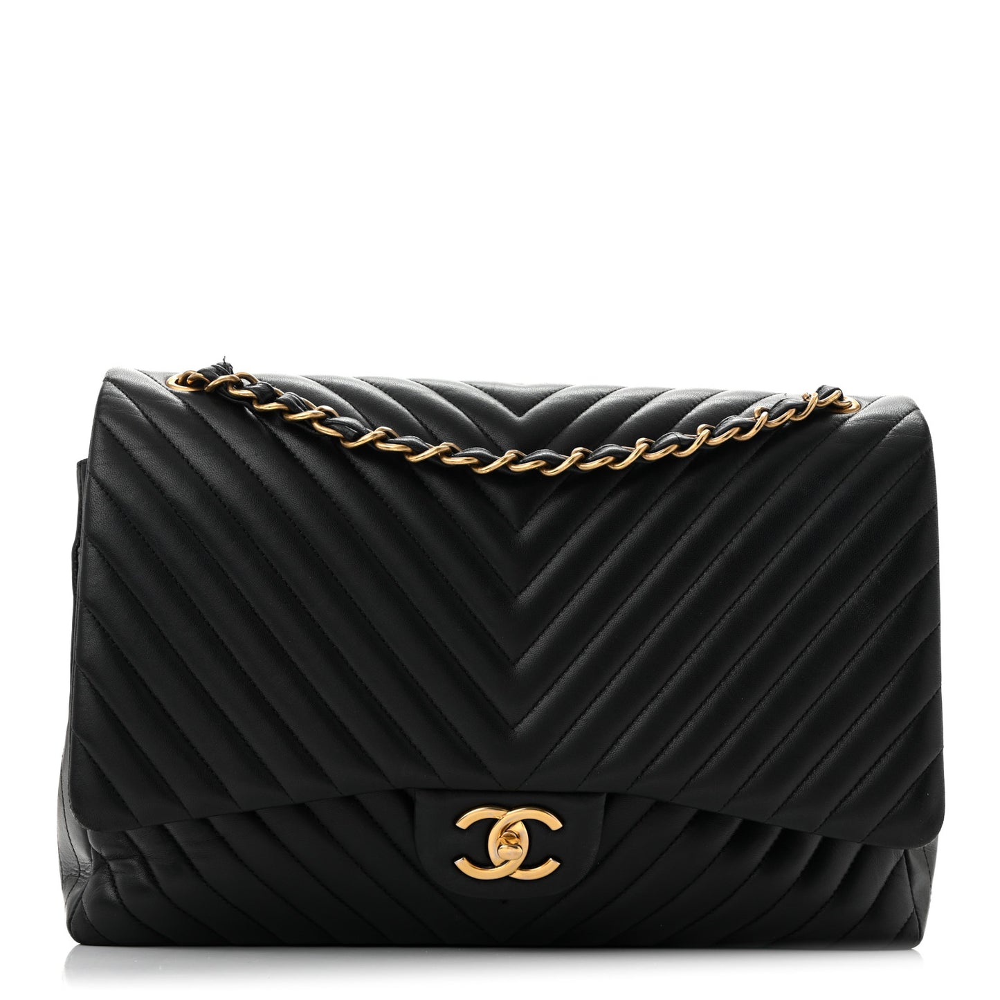 Lambskin Chevron Quilted Maxi Double Flap Black
