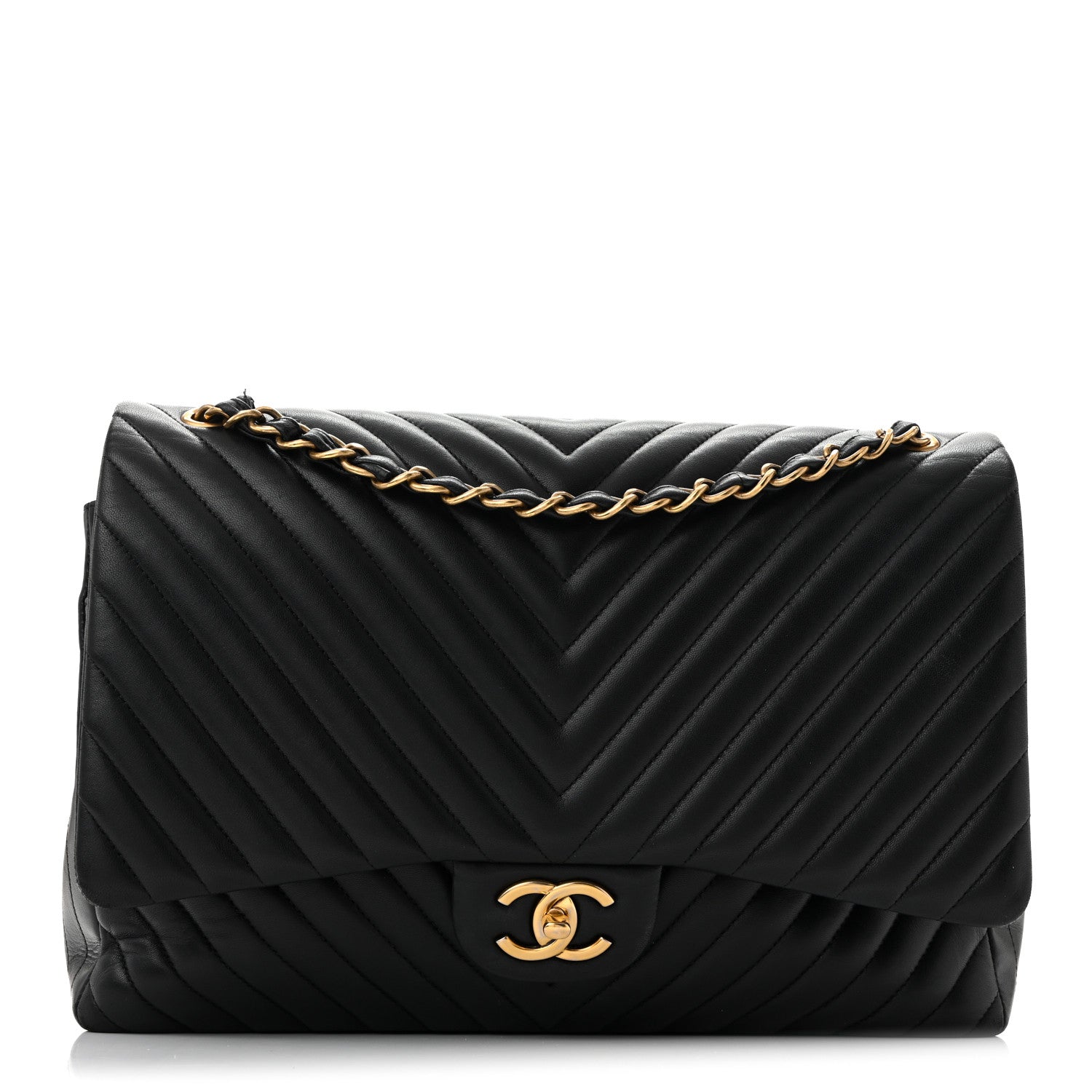 Chanel Lambskin Chevron Quilted Maxi Double Flap Black 1 of 14
