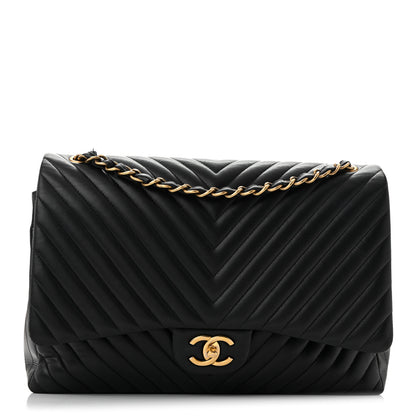 Chanel Lambskin Chevron Quilted Maxi Double Flap Black 1 of 14