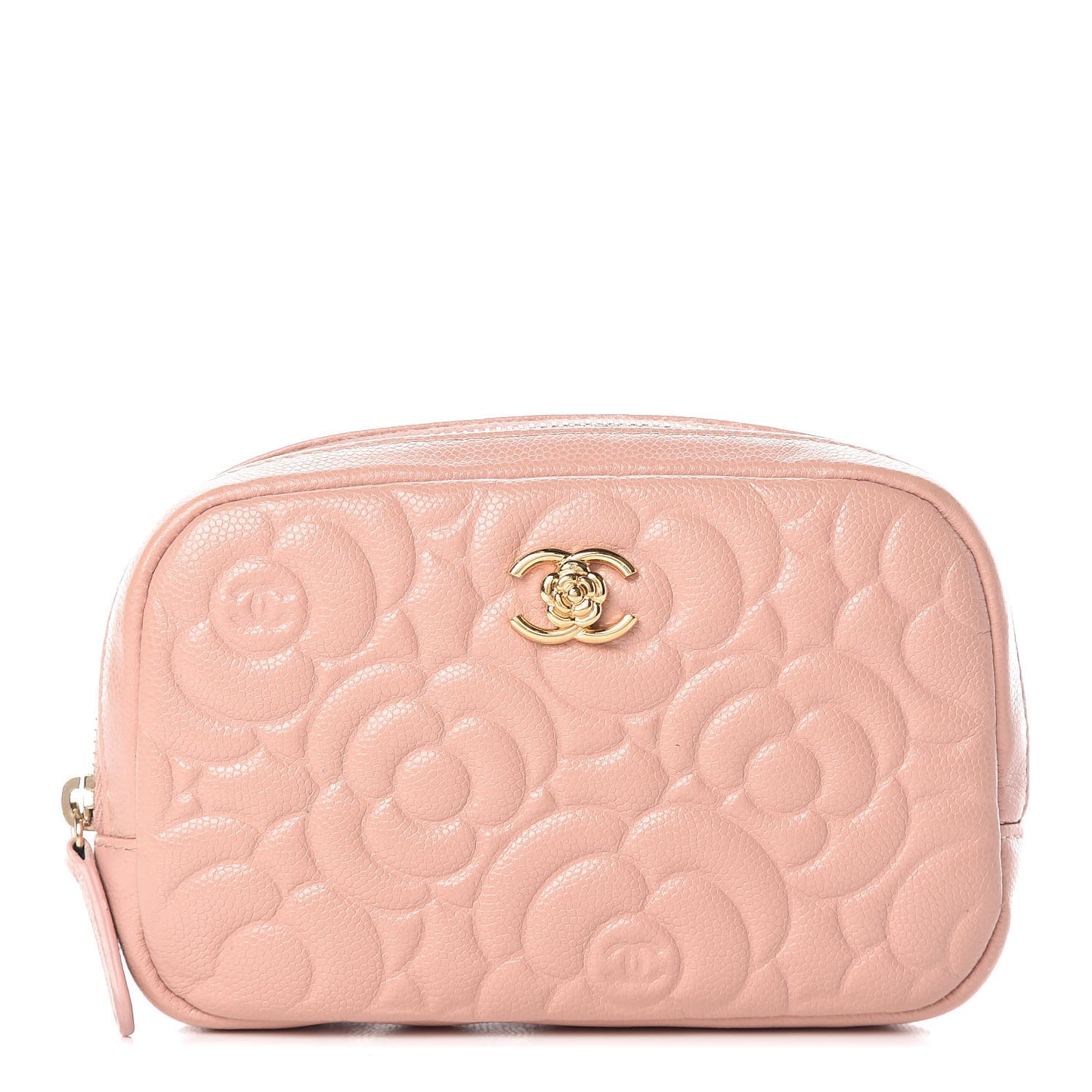 Caviar Camellia Embossed Small Cosmetic Case Nude