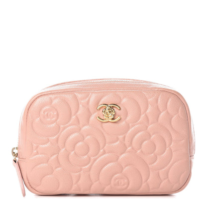 Chanel Caviar Camellia Embossed Small Cosmetic Case Nude 1 of 9
