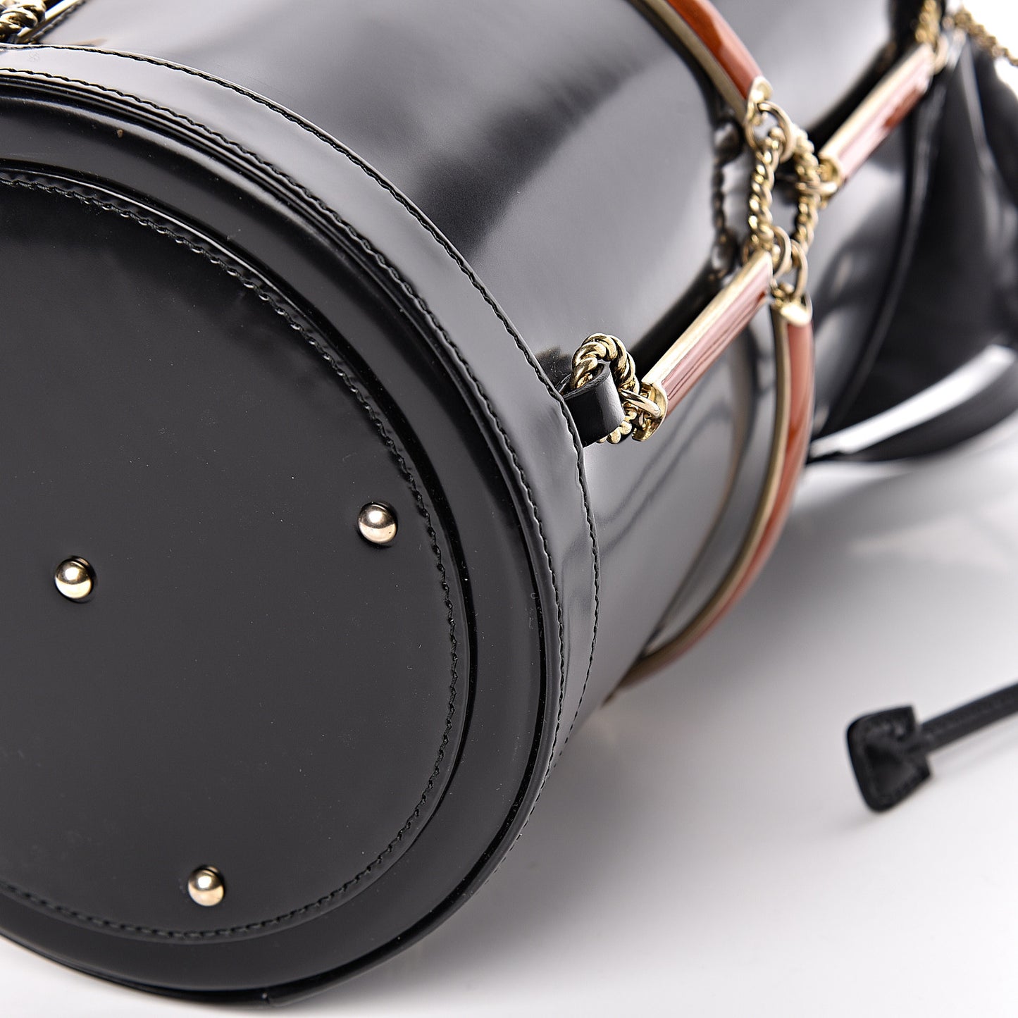 Lambskin Vinyl Enamel Mini Bucket Bag Black Ruggine