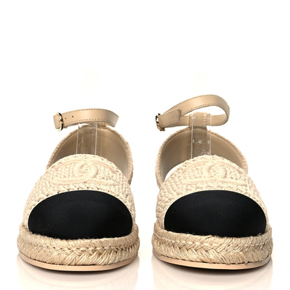 Chanel Embroidery Grosgrain CC Espadrilles 38 Beige Black 2 of 9