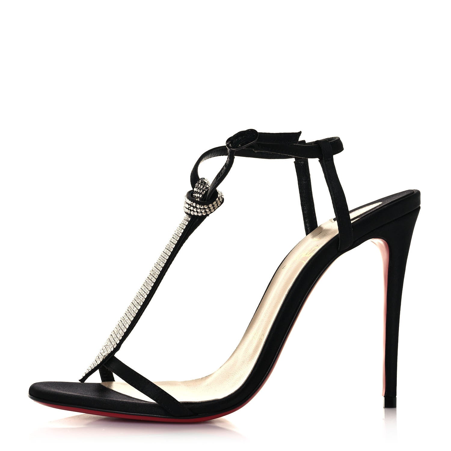 Christian Louboutin Satin Crepe Strass T Cab 100 T-Strap Sandals 36.5 Black 1 of 9