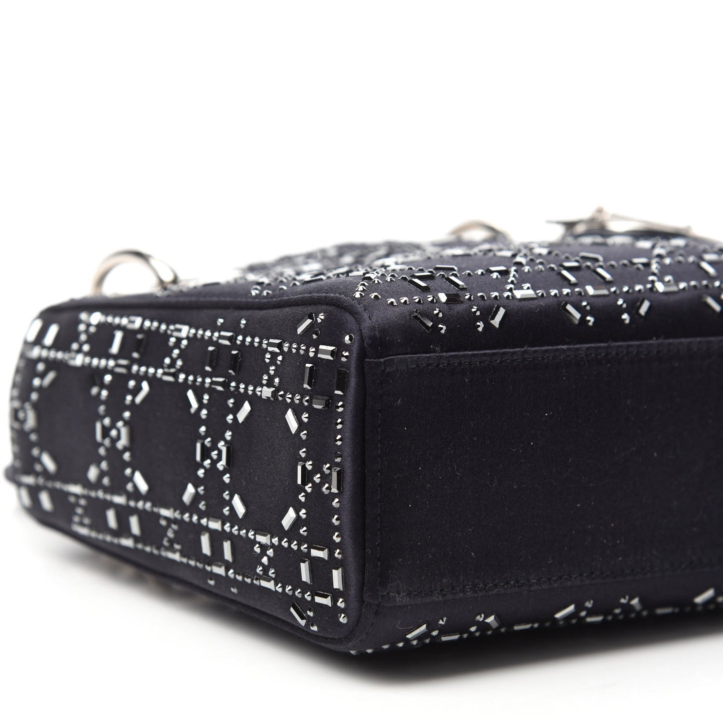 Satin Crystal Cannage Mini Lady Dior Black