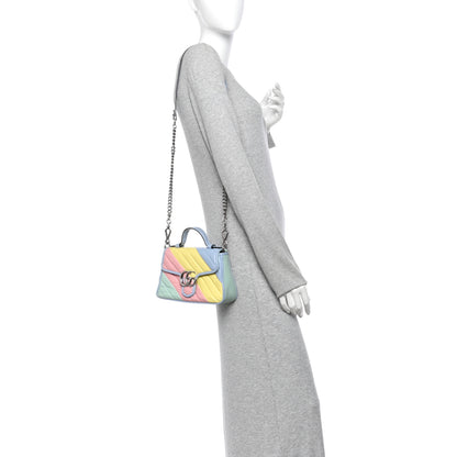 Gucci Calfskin Matelasse Diagonal Mini GG Marmont Top Handle Shoulder Bag Multicolor Pastel 2 of 10