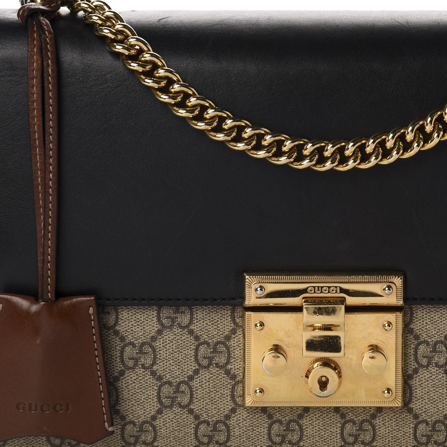 GG Supreme Monogram Calfskin Medium Padlock Shoulder Bag Beige Black Cuir