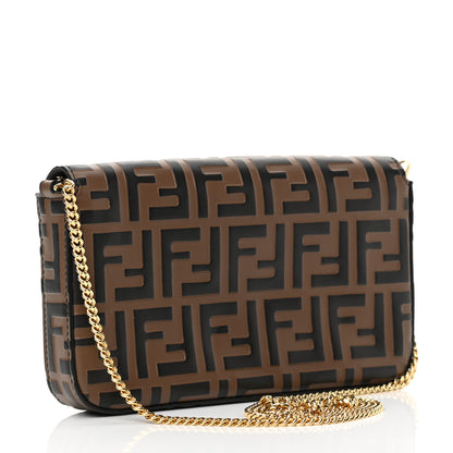 Fendi Vitello Soft F is Fendi Bi-Color FF 1974 Embossed Envelope Wallet On Chain with Pouches Maya Black 4 of 13