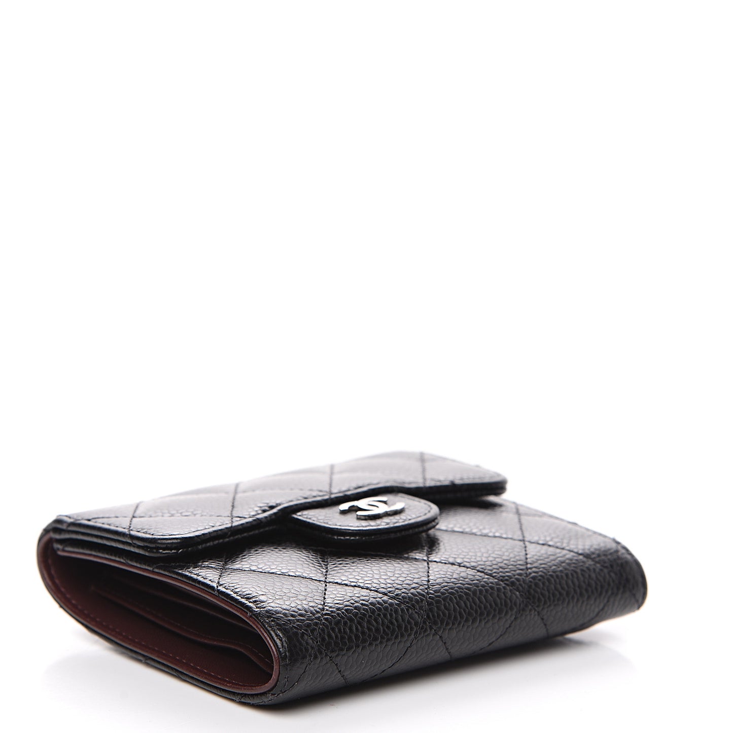 Caviar Quilted Compact Flap Wallet Black