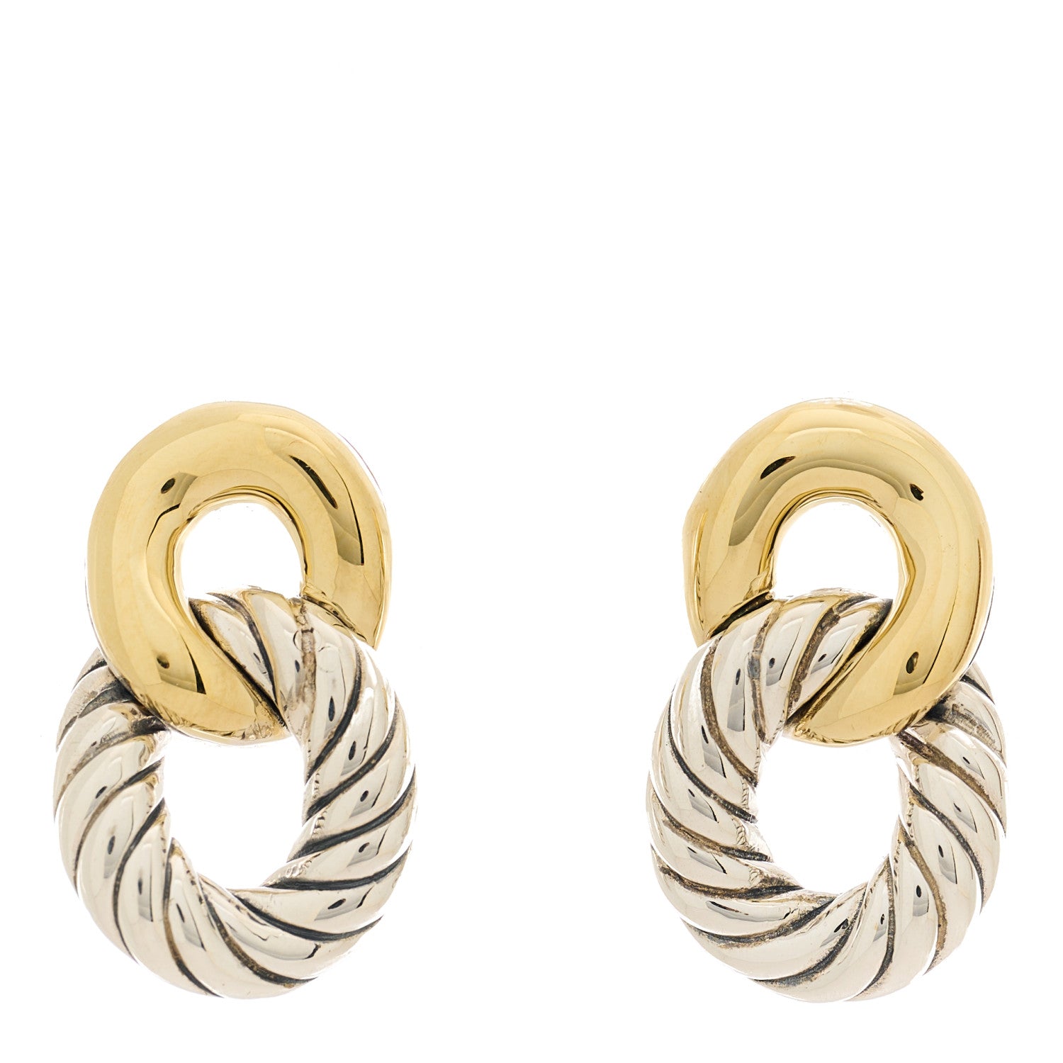 David Yurman Sterling Silver 18K Yellow Gold Belmont Curb Link Drop Earrings 1 of 4