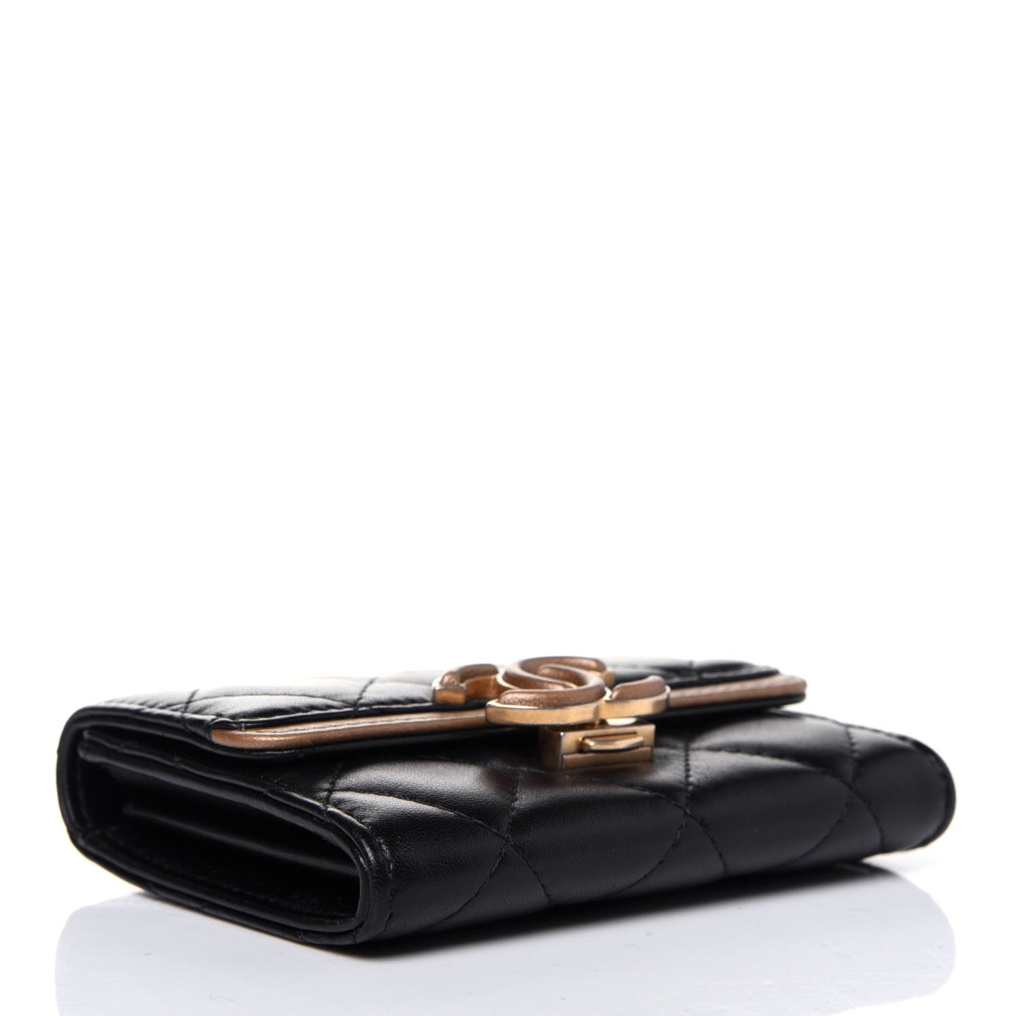 Lambskin Quilted CC Chic Flap Card Holder Black Gold
