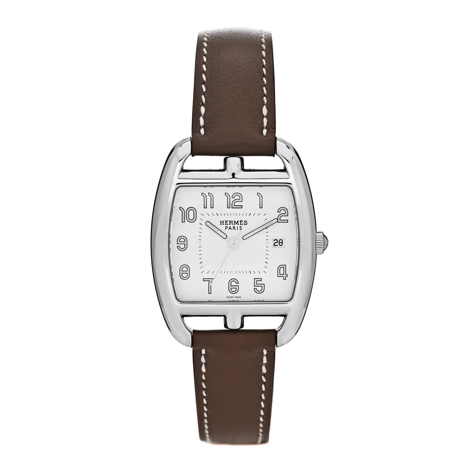 Hermes Stainless Steel Swift 33mm Cape Cod Tonneau Quartz Watch Etoupe 1 of 5