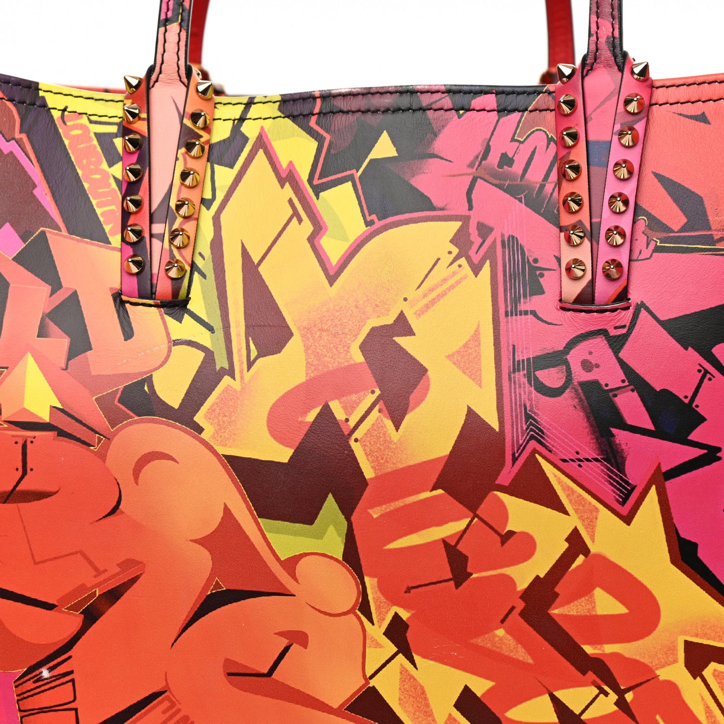 Calfskin Metro Graf Spikes East West Cabata Tote Red Multicolor