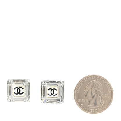 Chanel Resin CC Square Earrings Silver Black 2 of 4
