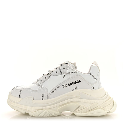 Balenciaga Technical Fabric Allover Logo Womens Triple S Sneakers 39 White Black 1 of 10