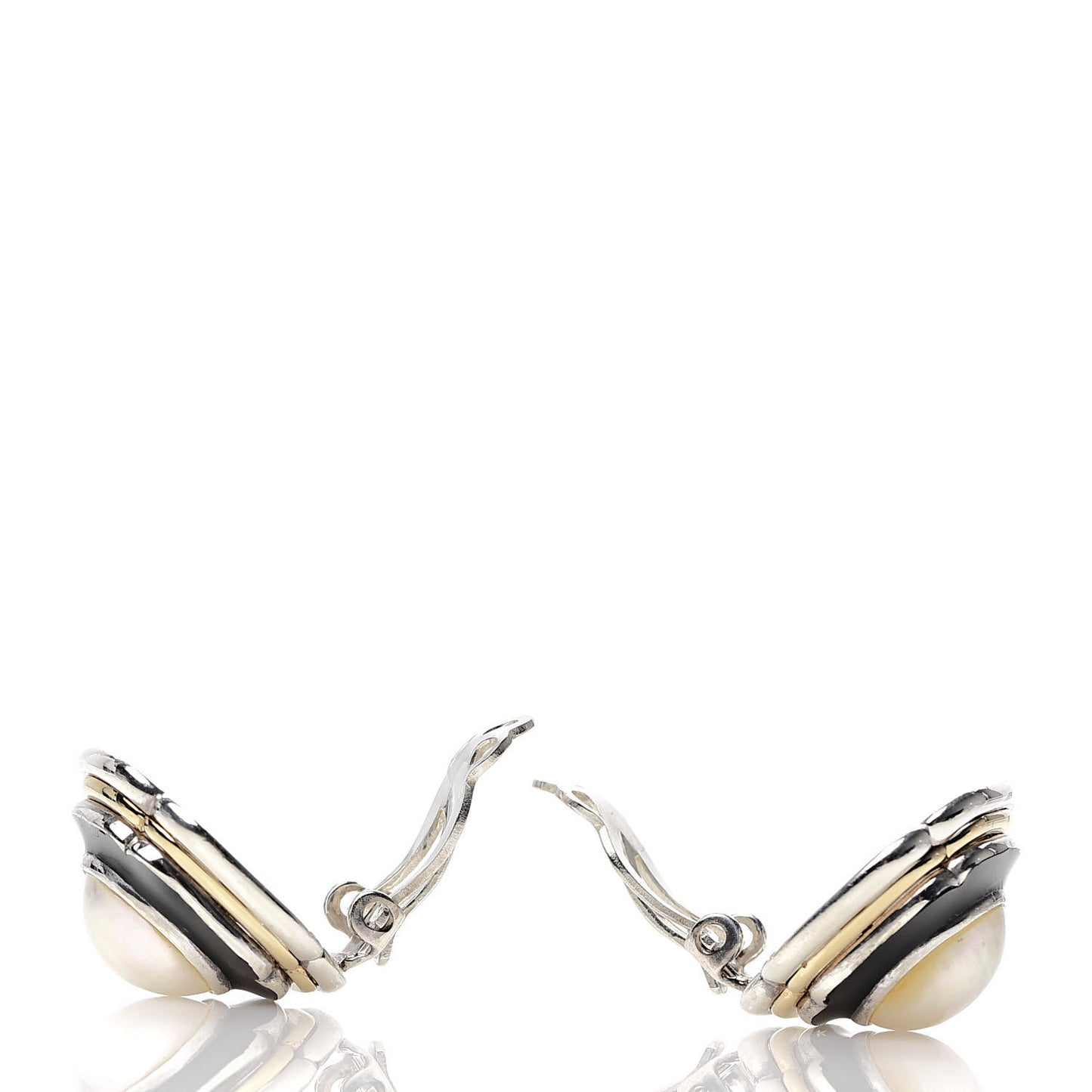 Sterling Silver 18K Yellow Gold Black Onyx Pearl Clip-On Earrings