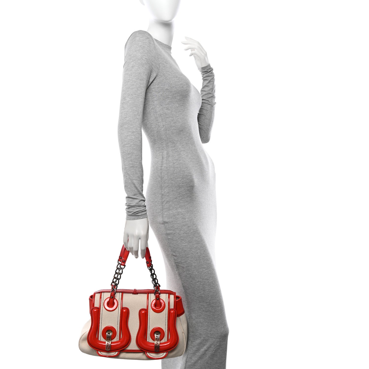 Fendi Canvas Patent B Bag Corda Red 3 of 13