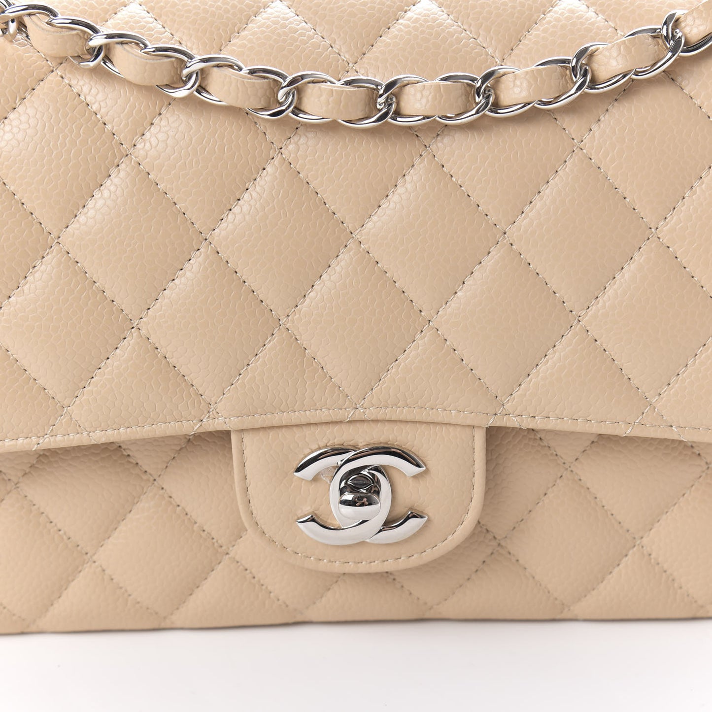Caviar Quilted Medium Double Flap Beige Clair