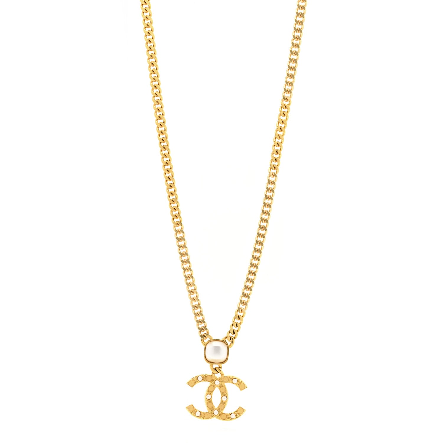 Chanel Metal Pearl CC Chain Pendant Necklace Gold 1 of 7