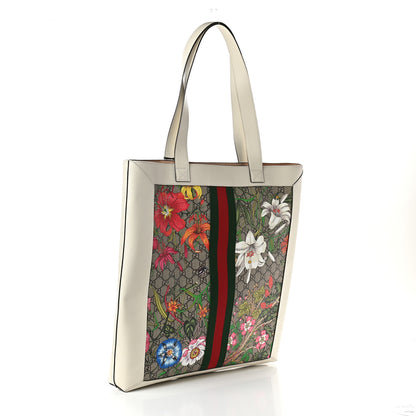 Gucci GG Supreme Monogram Flora Web Ophidia Vertical Shopping Tote White 4 of 10