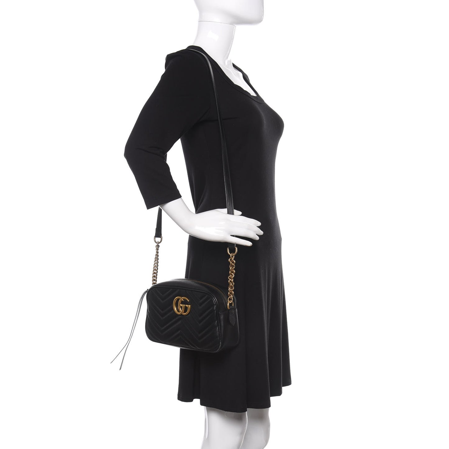 Calfskin Matelasse Small GG Marmont Chain Shoulder Bag Black