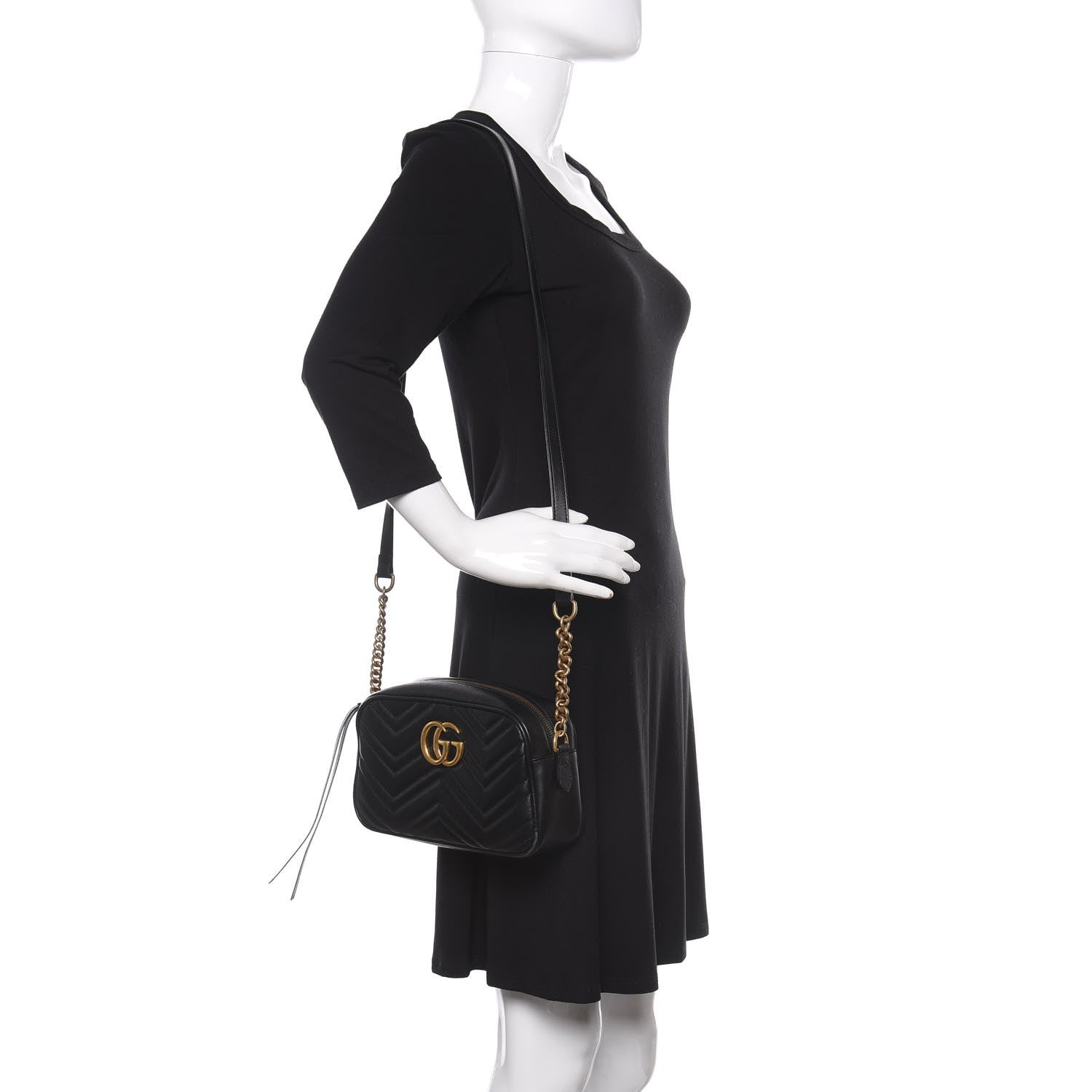 Gucci Calfskin Matelasse Small GG Marmont Chain Shoulder Bag Black 2 of 10