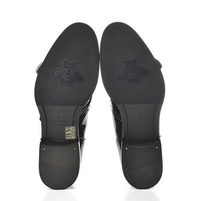 Gucci Vernice Crystal Bee Embroidered Mens Queercore Brogue Monk Strap Loafers 9 Black 7 of 10